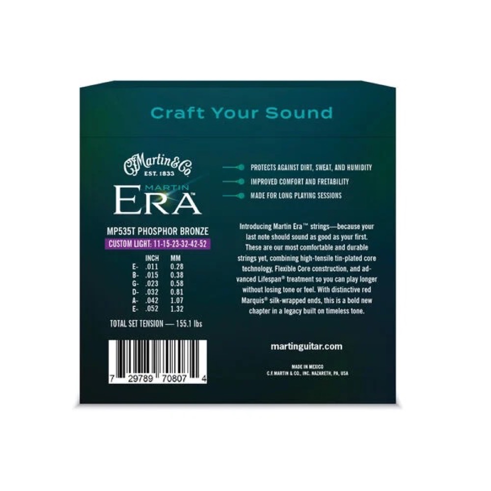 Martin Martin Era Treated Acoustic Strings Phosphor Bronze Custom Light 11-52 - Strings